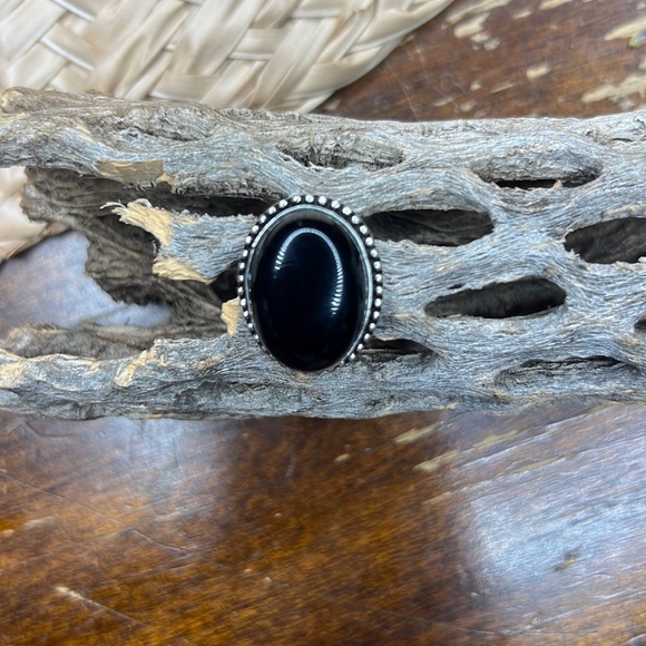 Jewelry - Natural Black Onyx Stone Set in Sterling Silver Plated Ring Size 7